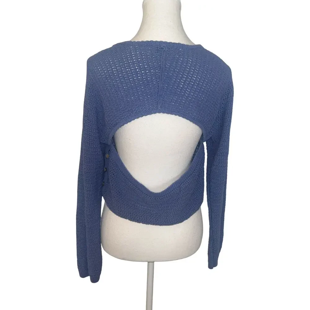 Free People Beach Crochet Button‑Side Crop Top — Size Large